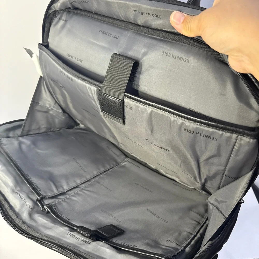 Kenneth Cole Reaction Mens Black Faux Leather Laptop Messenger Bag Briefcase